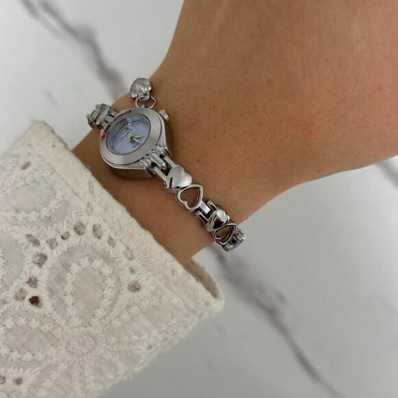 SKU:0055 cute silver blue mini watch bracelet with heart + in a gift box - Picture 3 of 6